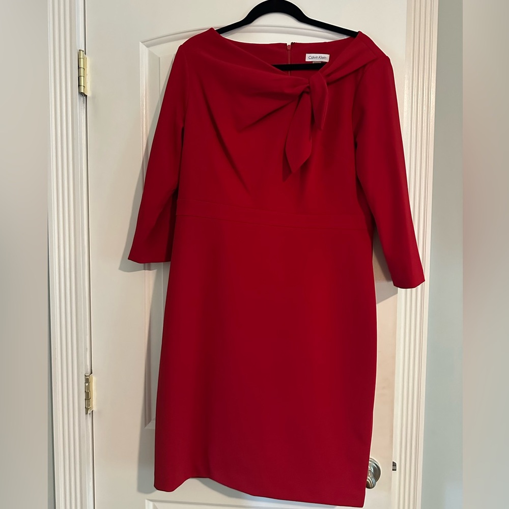 Calvin Klein 3/4 Sleeve Red Dress with Bow